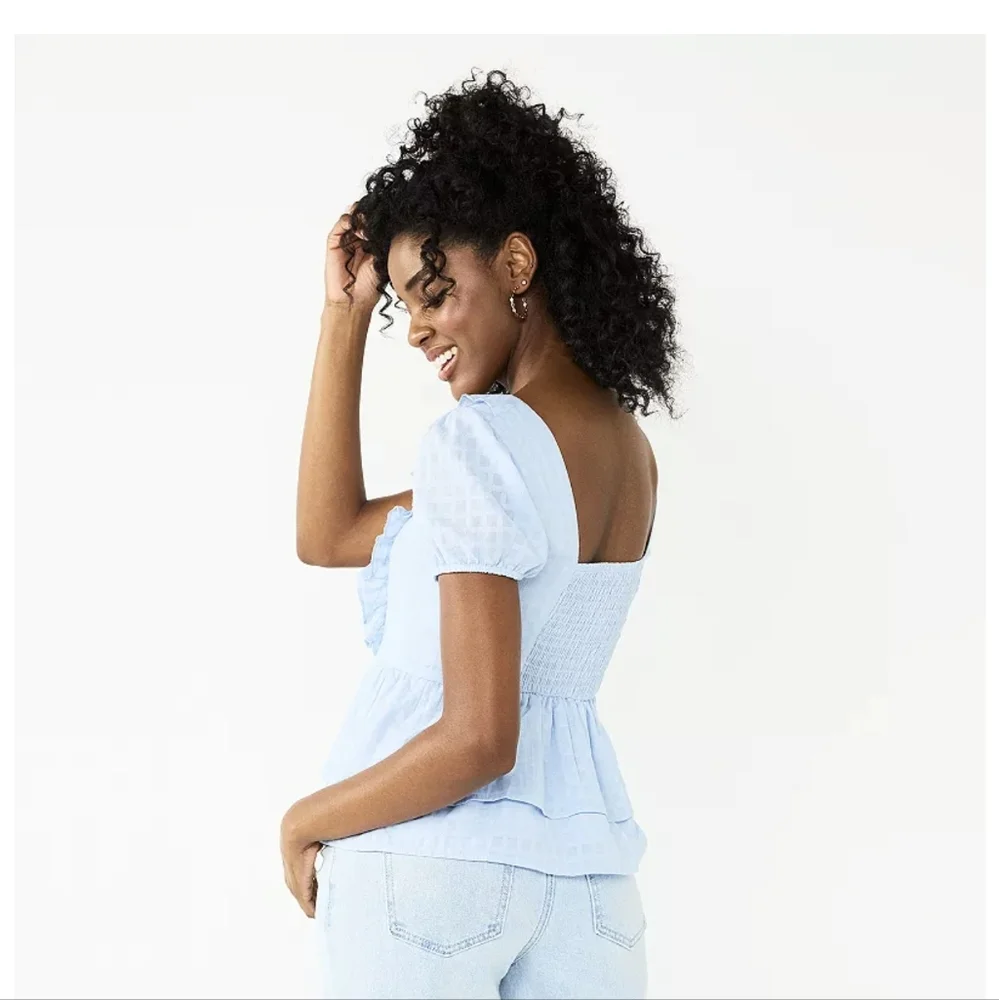 Juniors' SO® Ruffle Tiered Eyelet Blouse - Picture 2 of 5